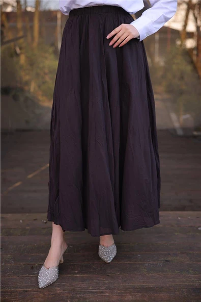 Beli Lastikli Kırışık Detaylı Uzun Etek - (38-46) - 71258 - Haki