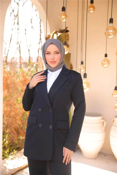 Kruvaze Dört Düğmeli Ceket Takımı - (38-46) - 71250 - Lacivert - Resim 5