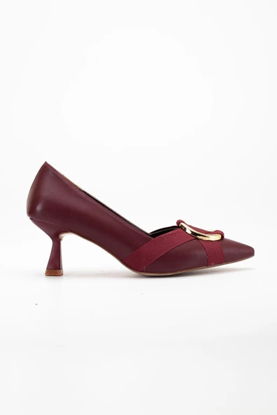 Kadın Topuklu Ayakkabı Bordo Halka Tokalı Kadeh Topuklu - Resim 3