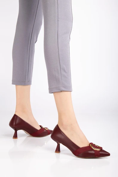 Kadın Topuklu Ayakkabı Bordo Halka Tokalı Kadeh Topuklu - Resim 2