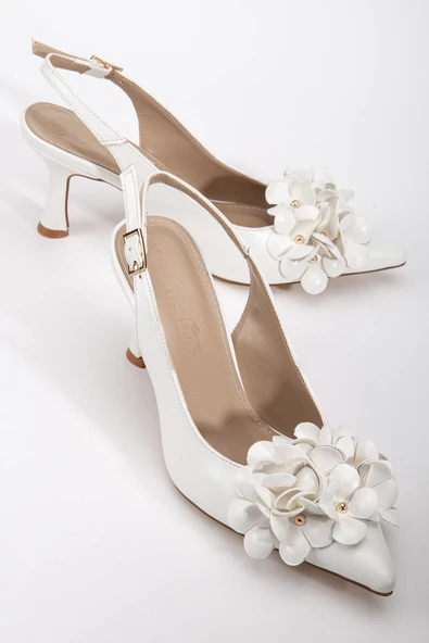 Kadın Stiletto Topuklu Ayakkabı Beyaz Topuk Açık Çiçek Motifli ürün görseli