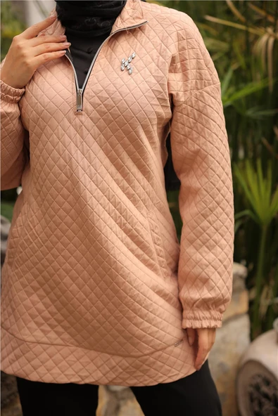 Kısa Fermuarlı Yaka Kapitone Şık Spor Sweat - (38-46) - 71227 - Nescafe - 6