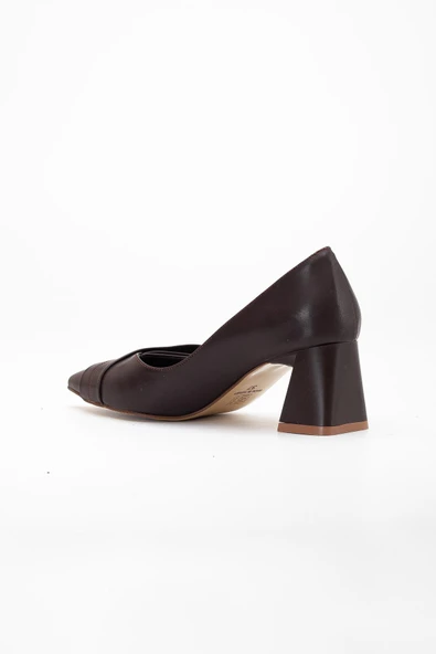 Kadın Topuklu Ayakkabı Kahve Yan Fiyonklu Kalın Topuklu - Resim 5