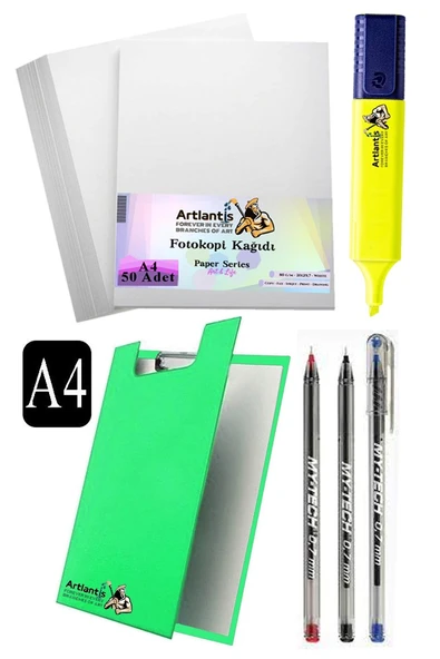 Kapaklı Sekreterlik A4 Tükenmez Kalem 3 Renk A4 Beyaz Fotokopi Kağıdı 50 Adet Fosforlu Kalem Sarı Ofis Büro Okul - 8