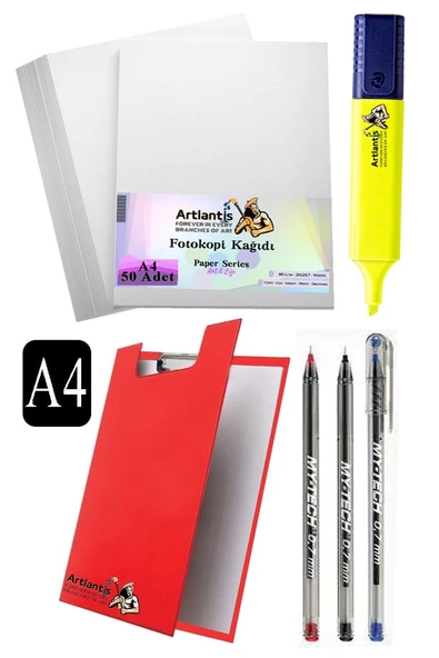 Kapaklı Sekreterlik A4 Tükenmez Kalem 3 Renk A4 Beyaz Fotokopi Kağıdı 50 Adet Fosforlu Kalem Sarı Ofis Büro Okul - 2