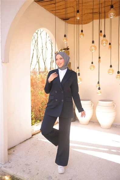 Kruvaze Dört Düğmeli Ceket Takımı - (38-46) - 71250 - Lacivert - Resim 3