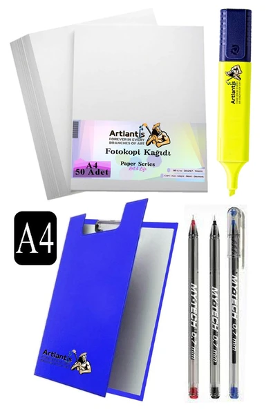 Kapaklı Sekreterlik A4 Tükenmez Kalem 3 Renk A4 Beyaz Fotokopi Kağıdı 50 Adet Fosforlu Kalem Sarı Ofis Büro Okul - 3
