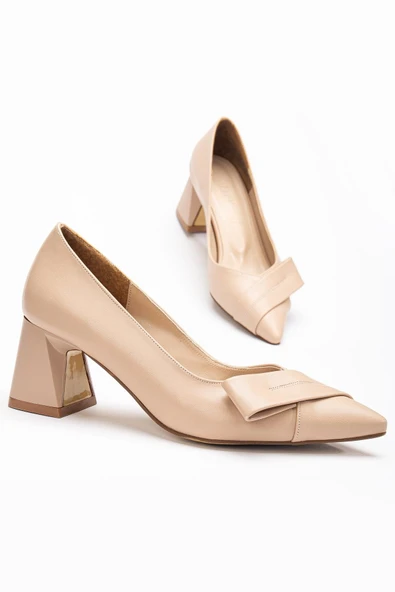 Kadın Topuklu Ayakkabı Nude Yan Fiyonklu Kalın Topuklu ürün görseli