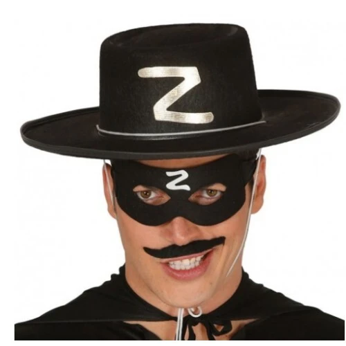 Z Logolu Yetişkin Zorro Şapkası ve Zorro Maskesi - 1