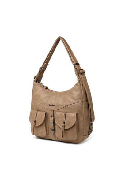 Yıkama Deri Hem Sırt Hem Omuz Kadın Çantası 21-K Barcelona 1936 - Resim 3