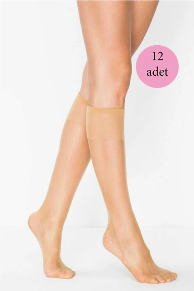 12 Adet Kadın Diz Altı Parlak Fit 15 Denye Çorap Ten ürün görseli