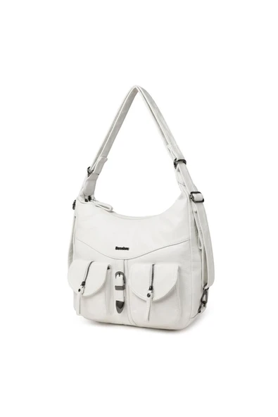 Yıkama Deri Hem Sırt Hem Omuz Kadın Çantası 21-K Barcelona 1936 - Resim 3