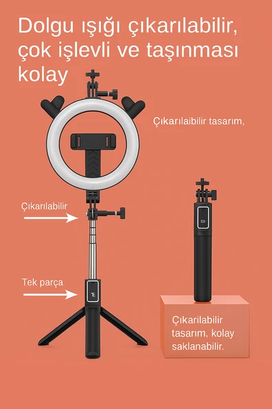 3 Modlu Ayarlanabilir LED Işıklı Selfie Halkası Makyaj ve Canlı Yayın İçin Profesyonel Aydınlatma - 3