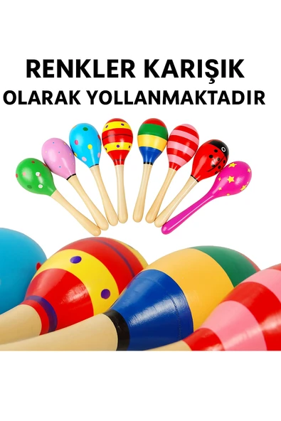 Çocuklar İçin 2li Ahşap Marakas Çiftli Set  Renkli, Neşeli, Eğlenceli - 2