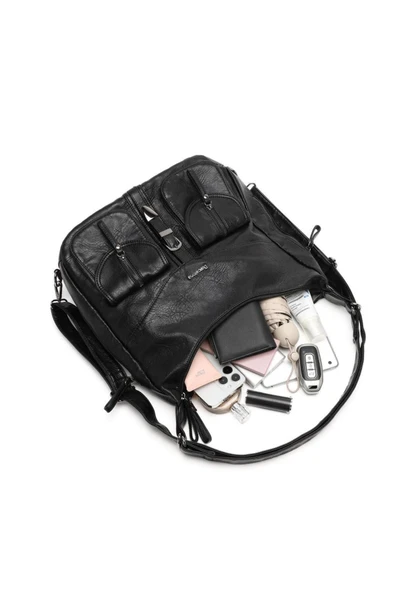 Yıkama Deri Hem Sırt Hem Omuz Kadın Çantası 21-K Barcelona 1936 - Resim 5