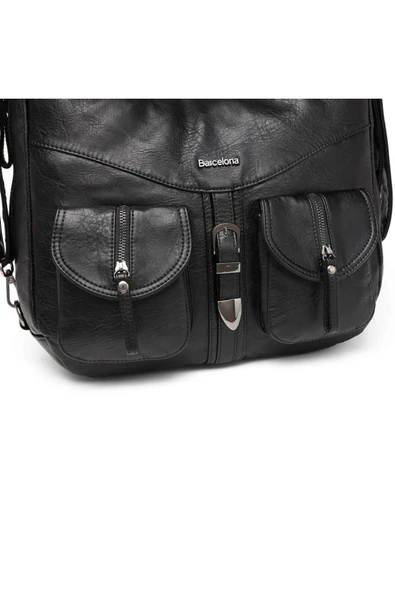 Yıkama Deri Hem Sırt Hem Omuz Kadın Çantası 21-K Barcelona 1936 - Resim 8