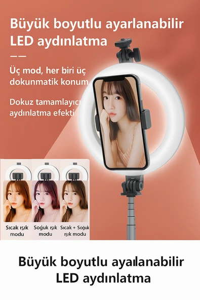 3 Modlu Ayarlanabilir LED Işıklı Selfie Halkası Makyaj ve Canlı Yayın İçin Profesyonel Aydınlatma - 5