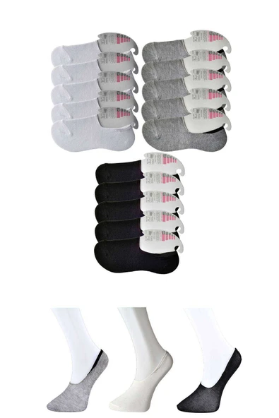 Siyah Gri ve Beyaz Kadın Babet Çorap 15 çift ürün görseli