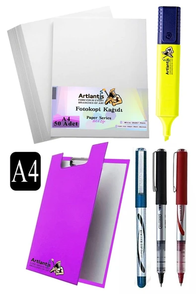 Kapaklı Sekreterlik A4 Pilot Kalem 3 Renk A4 Beyaz Fotokopi Kağıdı 50 Adet Fosforlu Kalem Sarı Ofis Büro Okul - 12