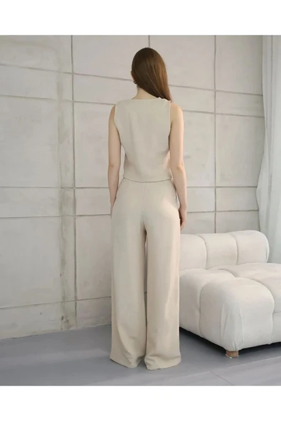 Rahat Form Yelekli Pantolon Takım Modern Fit Keten Takım - 4