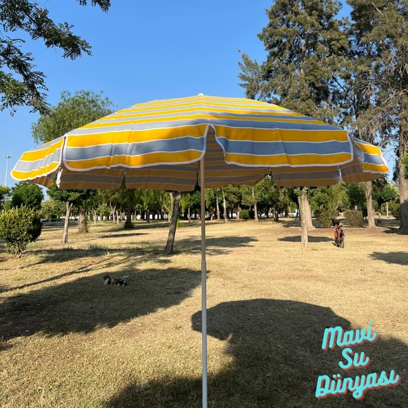 Plaj Deniz Balkon Şemsiyesi | Pamuk Kumaşlı Şemsiye | Bidonsuz| Eğilebilir |2 Metre Şemsiye - 9