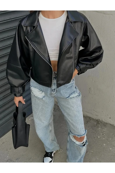 Yeni Sezon Oversize Kadın Siyah Ceket - 5