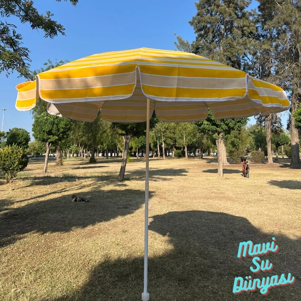 Plaj Deniz Balkon Şemsiyesi | Pamuk Kumaşlı Şemsiye | Bidonsuz| Eğilebilir |2 Metre Şemsiye - 3