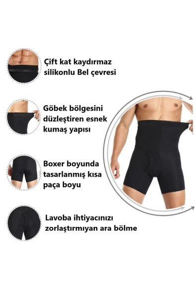 Destekli Erkek Korse Boxer Karın Bölgesi Sıkılaştırıcı ve Toparlayıcı Silikon Kaydırmaz Bel Çevresi - 2