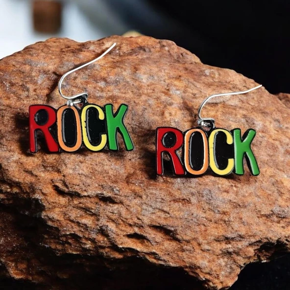Rock Yazısı Şekilli Mineli Kadın Küpe Çift Adet El Yapımı Küpe - 4