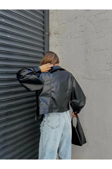 Yeni Sezon Oversize Kadın Siyah Ceket - 3