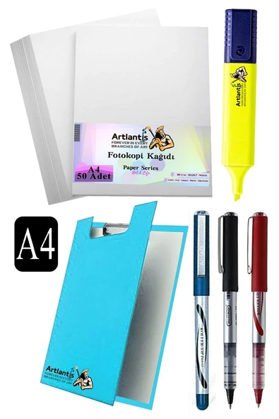 Kapaklı Sekreterlik A4 Pilot Kalem 3 Renk A4 Beyaz Fotokopi Kağıdı 50 Adet Fosforlu Kalem Sarı Ofis Büro Okul