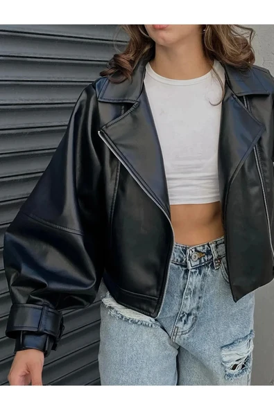 Yeni Sezon Oversize Kadın Siyah Ceket - 2
