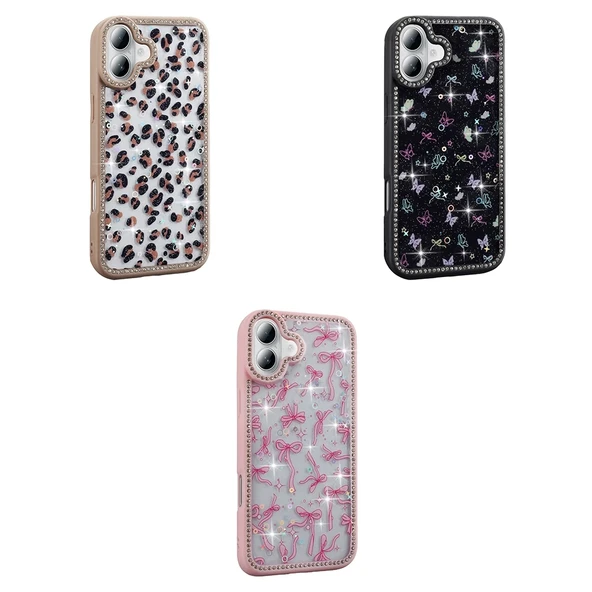 Apple iPhone 16 Plus Uyumlu Kılıf Taşlı ve Simli Tasarım Azra Kapak - 8