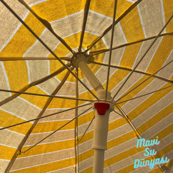 Plaj Deniz Balkon Şemsiyesi | Pamuk Kumaşlı Şemsiye | Bidonsuz| Eğilebilir |2 Metre Şemsiye - 4