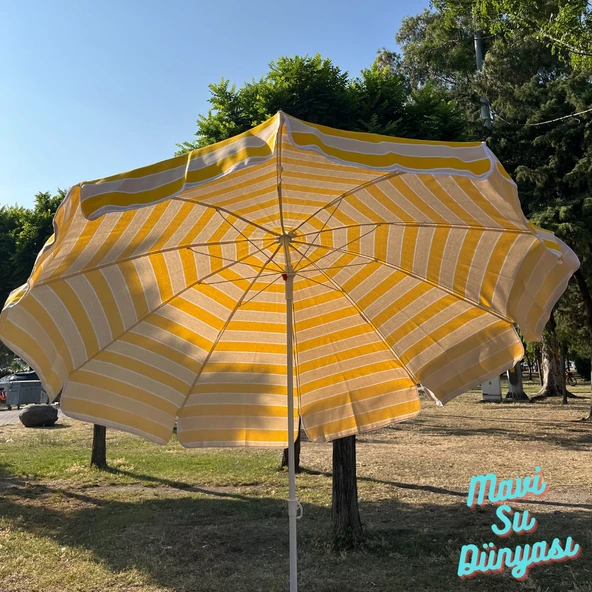 Plaj Deniz Balkon Şemsiyesi | Pamuk Kumaşlı Şemsiye | Bidonsuz| Eğilebilir |2 Metre Şemsiye - 5