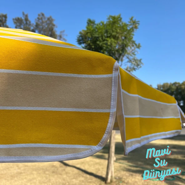 Plaj Deniz Balkon Şemsiyesi | Pamuk Kumaşlı Şemsiye | Bidonsuz| Eğilebilir |2 Metre Şemsiye - 2
