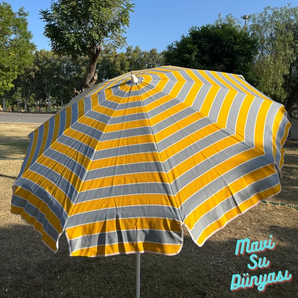 Plaj Deniz Balkon Şemsiyesi | Pamuk Kumaşlı Şemsiye | Bidonsuz| Eğilebilir |2 Metre Şemsiye - 6