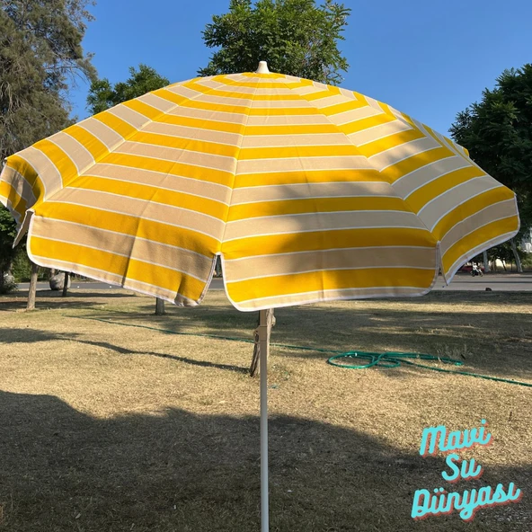 Plaj Deniz Balkon Şemsiyesi | Pamuk Kumaşlı Şemsiye | Bidonsuz| Eğilebilir |2 Metre Şemsiye