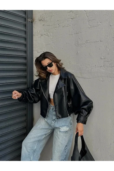 Yeni Sezon Oversize Kadın Siyah Ceket - 4