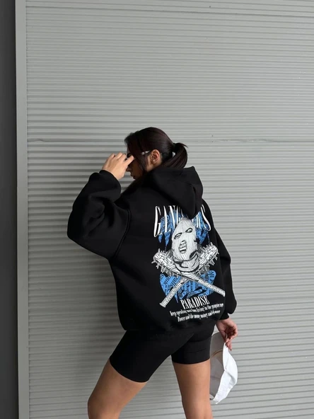 3 iplik şardonlu oversize kafa baskılı sweat siyah - 6