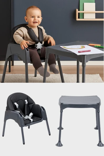 Wellgro Growup Çalışma Masalı Mama Sandalyesi, Siyah - 4