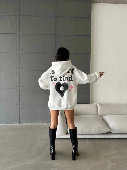 3 iplik şardonlu oversize true baskılı sweat Beyaz - 2