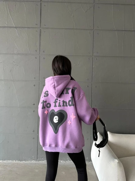 3 iplik şardonlu oversize true baskılı sweat mor - 5