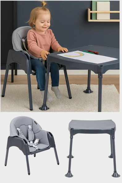Wellgro Growup Çalışma Masalı Mama Sandalyesi, Gri - 4