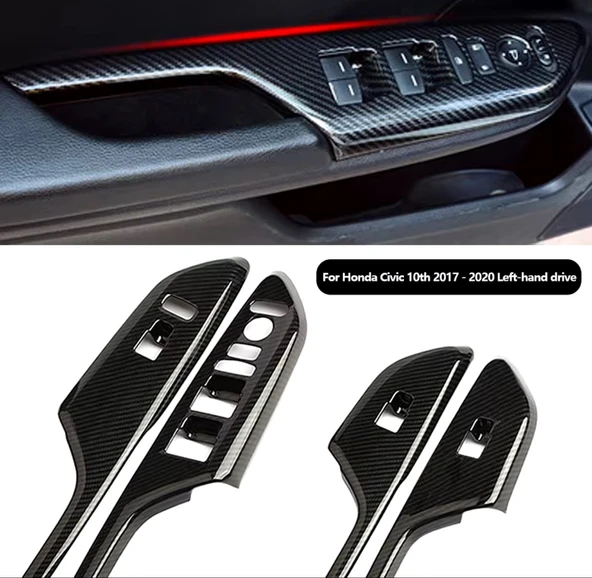 Honda Civic FC5 2017 - 2020 iç kapı kol dayama cam düğme  karbon Fiber 2 adet Ön Taraf 2 adet Arka - Resim 6