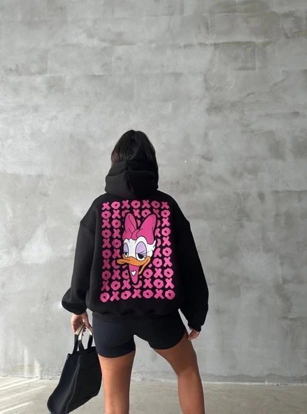 3 iplik şardonlu oversize compact ördek baskılı sweat siyah - 3