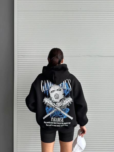 3 iplik şardonlu oversize kafa baskılı sweat siyah - 3