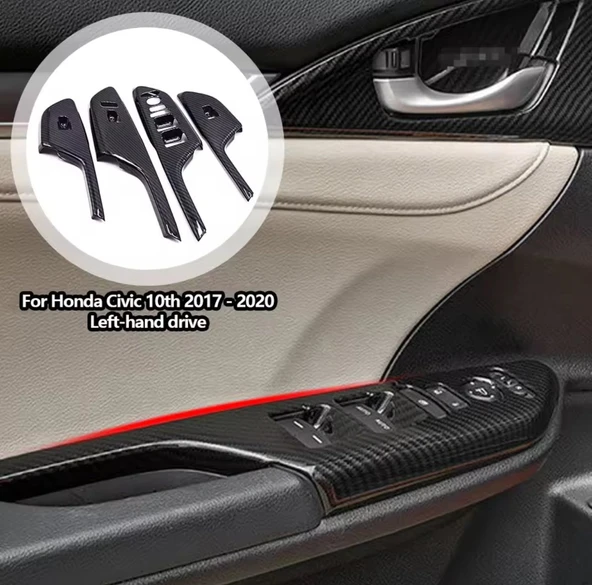 Honda Civic FC5 FK7 2017 - 2020 iç kapı kol dayama cam düğme  karbon Fiber 2 adet Ön Taraf 2 adet Arka - 4