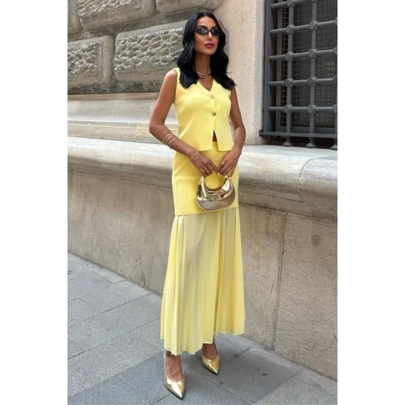 Lucky Life Kadın Yelekli Ve Pilise Etekli Triko Takım - 6