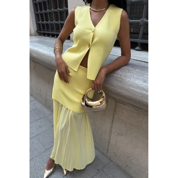 Lucky Life Kadın Yelekli Ve Pilise Etekli Triko Takım - 3